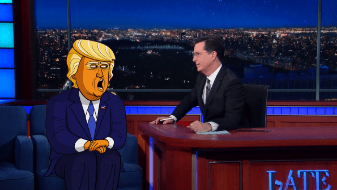 Stephen Colbert Interviews Cartoon Donald Trump