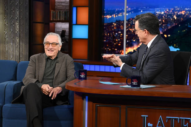 The Late Show with Stephen Colbert and guest Robert De Niro during Wednesday's February 19, 2025 show.