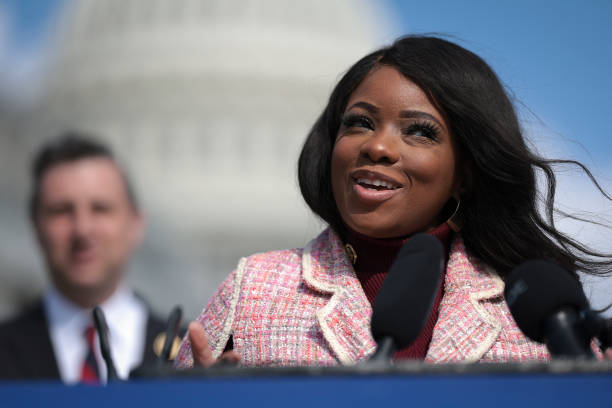 Rep. Jasmine Crockett speaks during a press conference outside the U.S. Capitol March 20, 2024 in Washington, DC. Democratic members of Congress held...